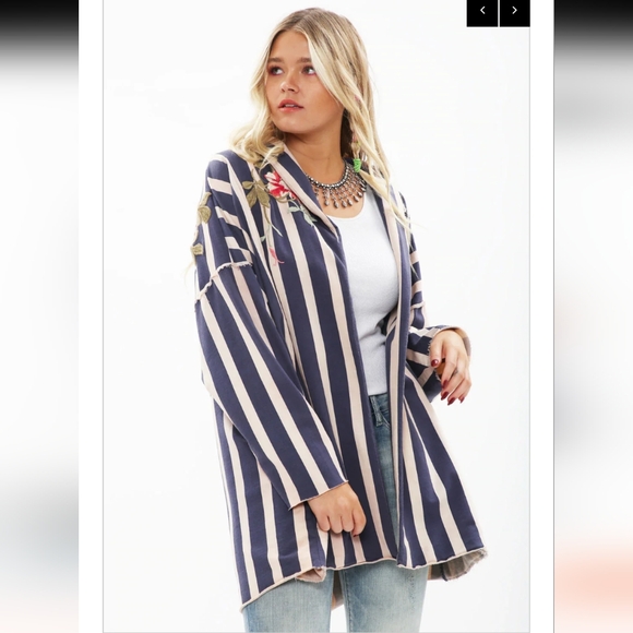 Anthropologie Aratta Silent Journey Crafted Embroidered Oversized Jacket Stripes - Picture 3 of 16